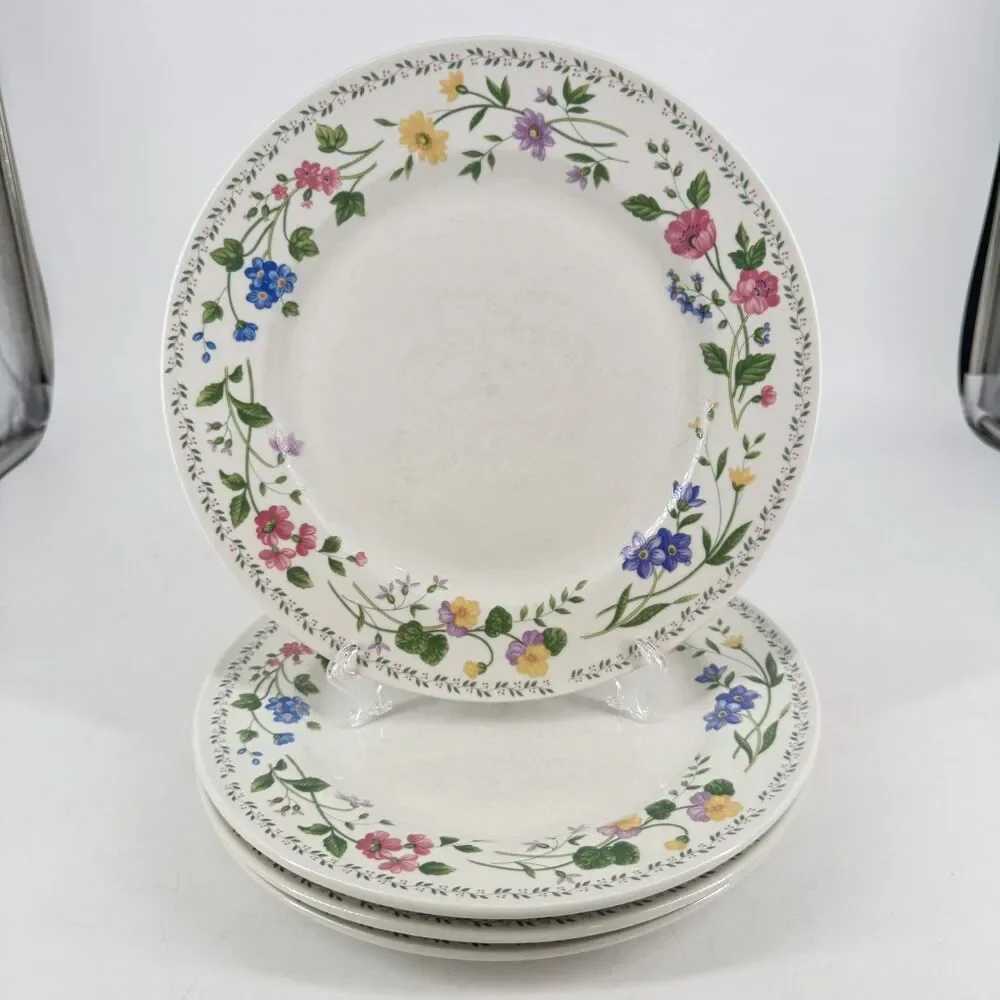 Vintage 1993 Farberware English Garden #225 Set of 4 Dinner Plates 10 1/2”